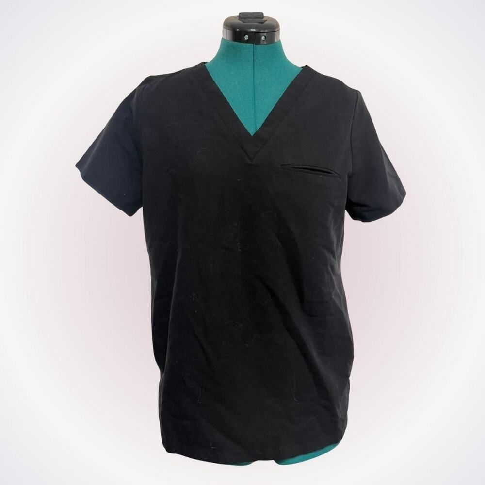 Mandala Black V-Neck Scrub Top | Sz S
